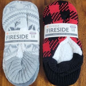2 SofSole Fireside Cozy Slipper SocksSize 5-10 Gray & Red